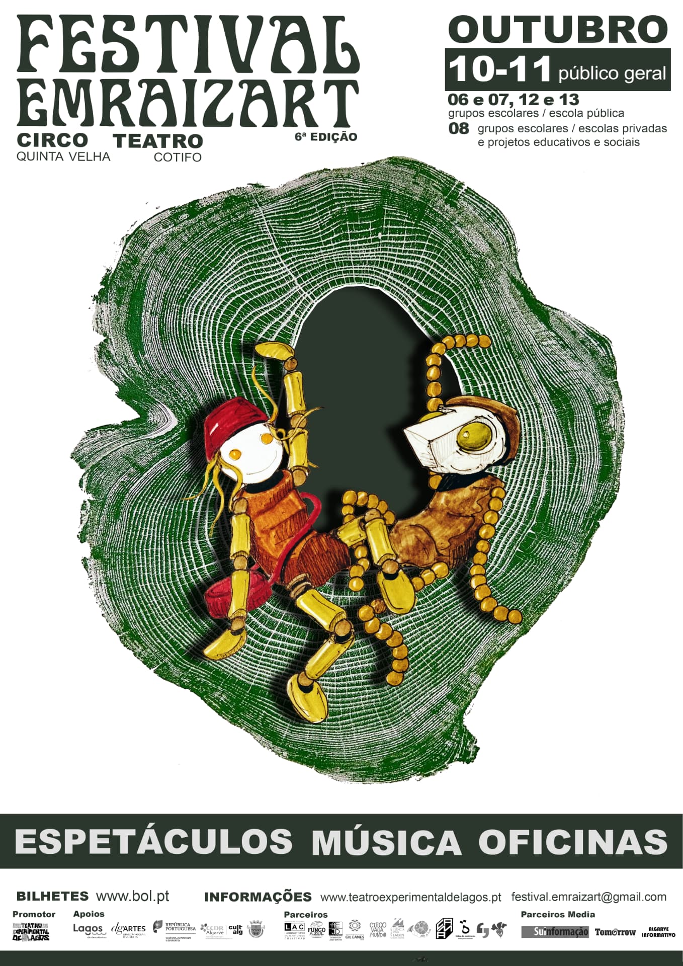 Cartaz da edição EMRAIZART com duas marionetas numa floresta